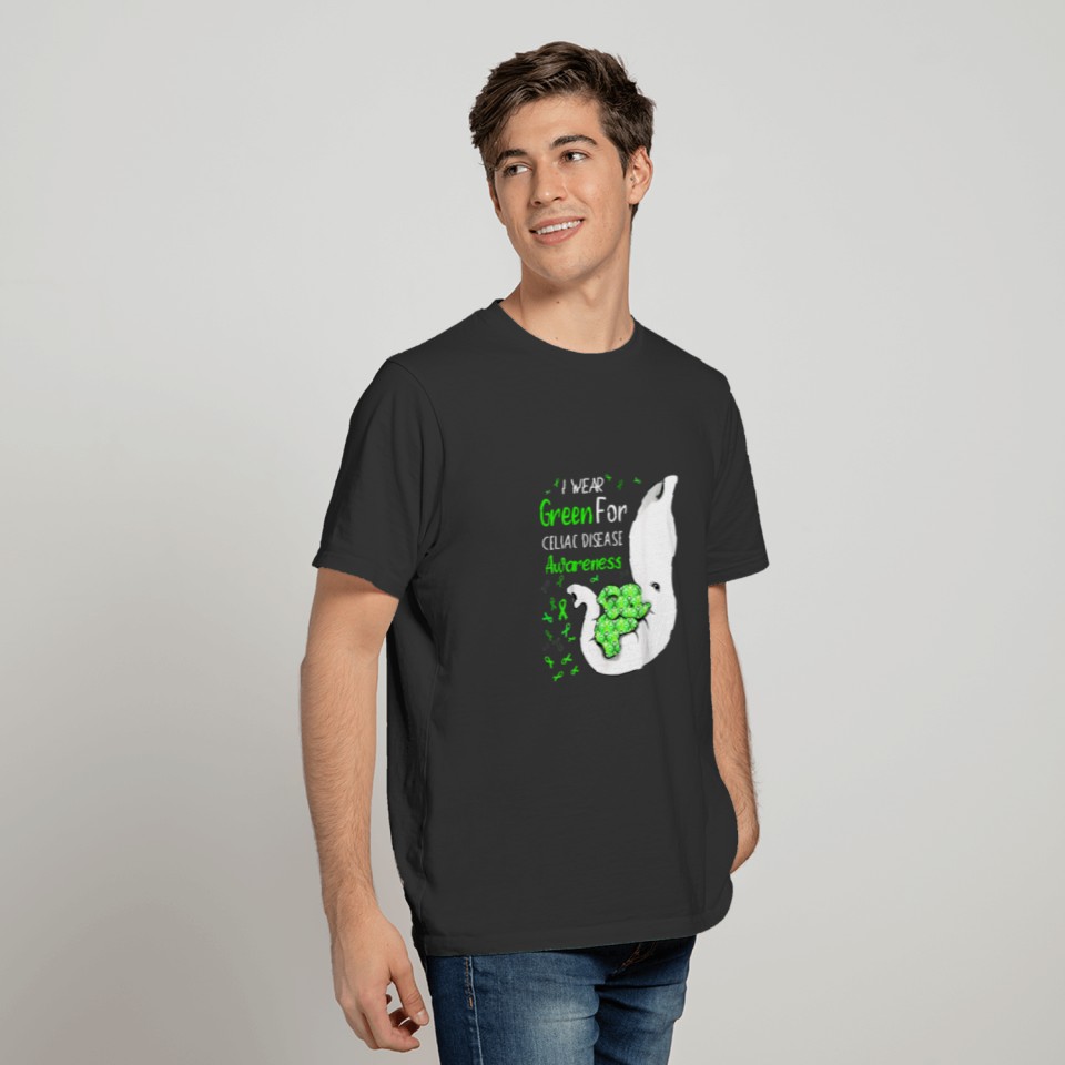 I Wear Green For Celiac Disease Awareness Elephant T-shirt