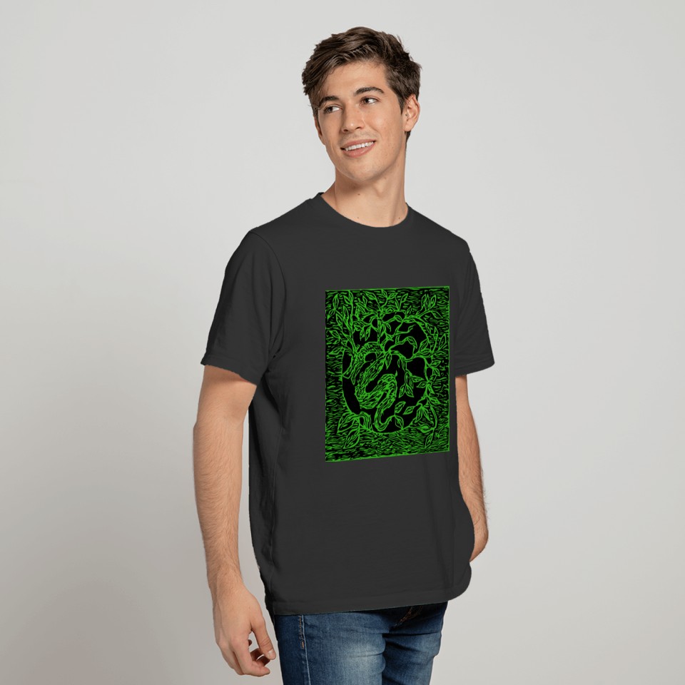 Druid Leaf Dragon in Green on Black T-shirt