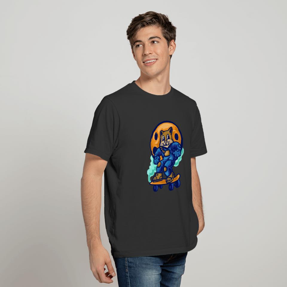Astronaut Cat Riding A Skateboard T-shirt