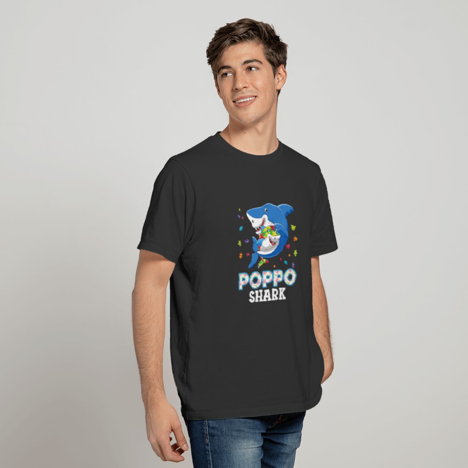 Poppo Shark Autism Awareness Rainbow Puzzle Matchi T-shirt