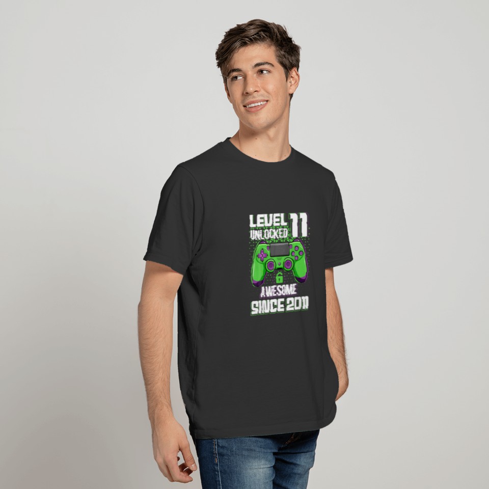 11 Yrs Old Gift Boy Level 11 Unlocked Awesome 2011 T-shirt