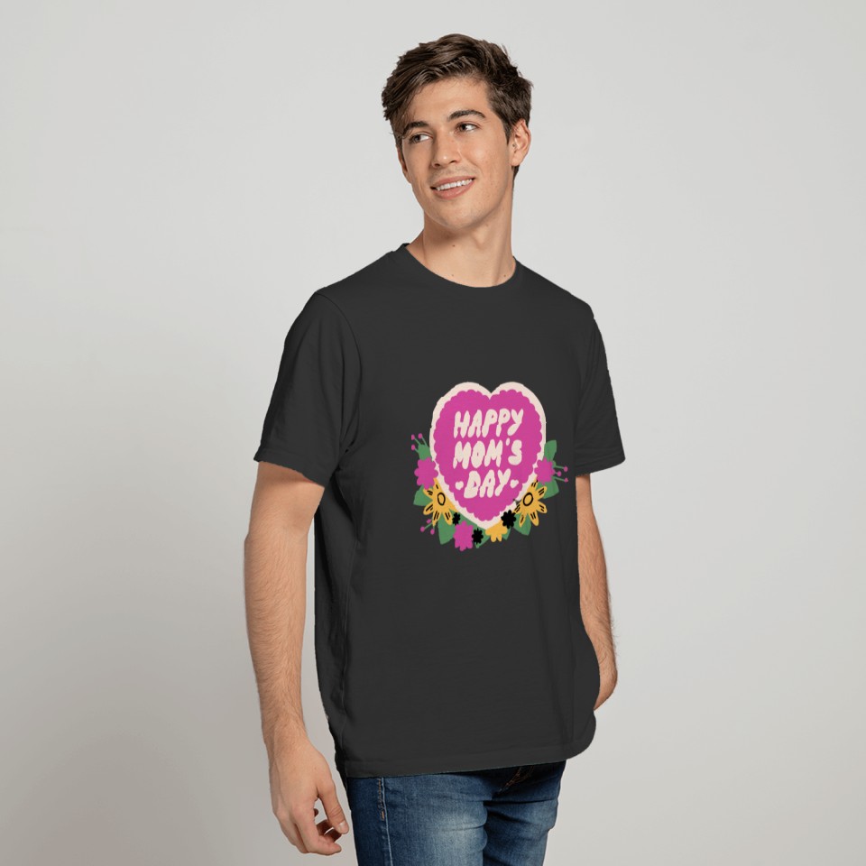 Modern Flower Pink Heart Mother's Day T-shirt