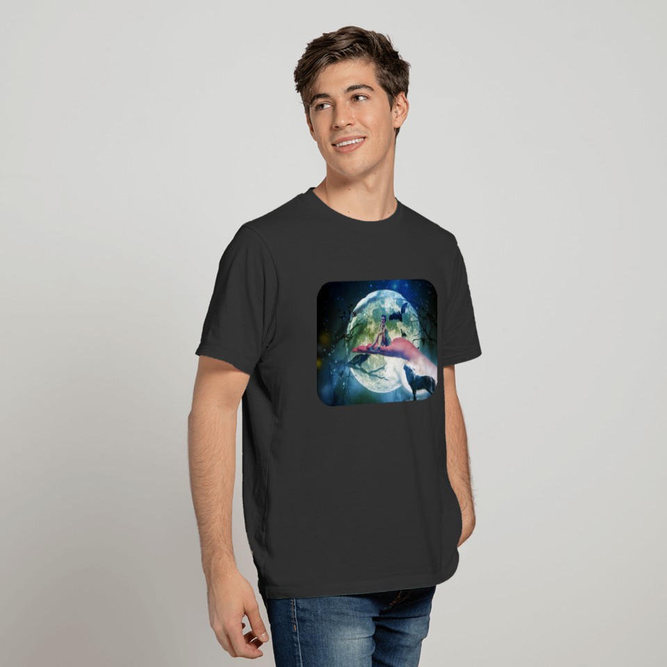 Wolf Girl Raven Bat Moon T-shirt