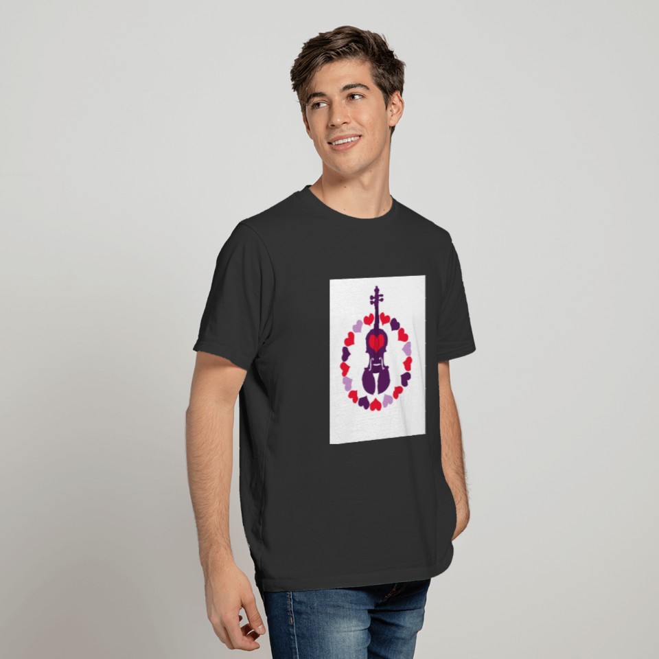 Kids Pink Violin  with Hearts T-shirt