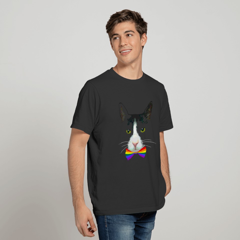 LGBT Gay Cat with Rainbow Bow Tie T-shirt