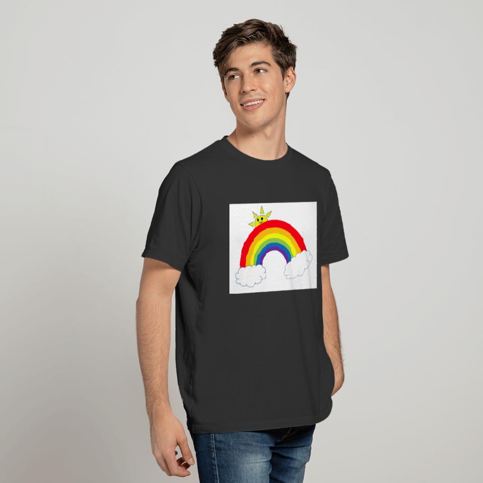 Cute Rainbow Smiling Sun and Clouds T-shirt
