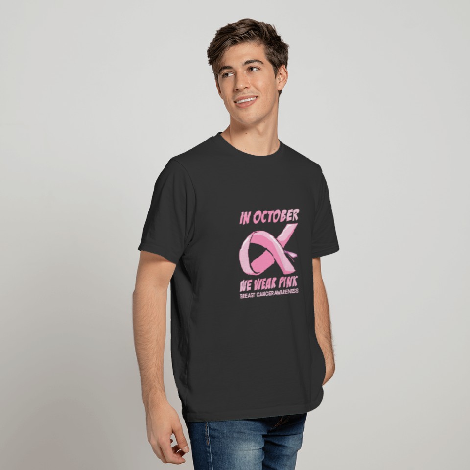Womens In October We Wear Pink Dragonfly Breast T-shirt