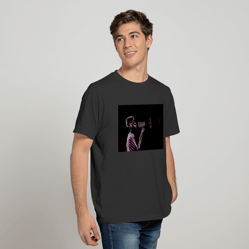 X-RAY VISION SKELETON ON MEGAPHONE -PINK T-shirt