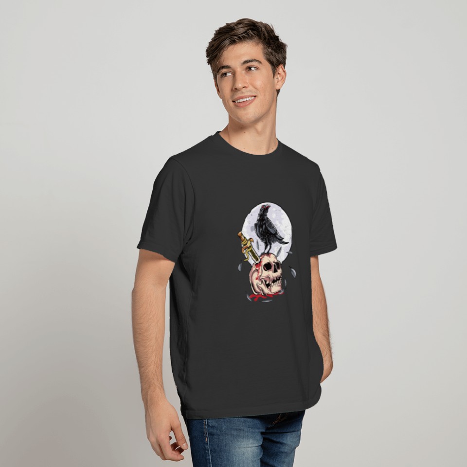 Crow Skull Moon Raven Gothic Bird Lover Black Crow T-shirt