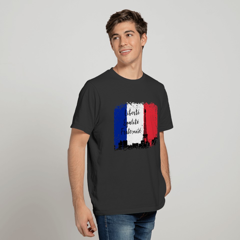 French Flag Liberté Egaliteé Fraternité Eiffel T-shirt