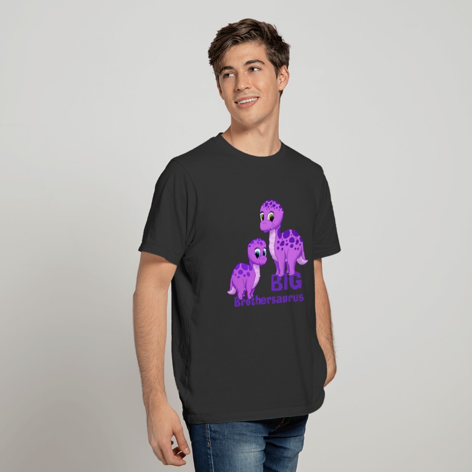 Cute Funny Big Brother Baby Dinosaurs Purple T-shirt