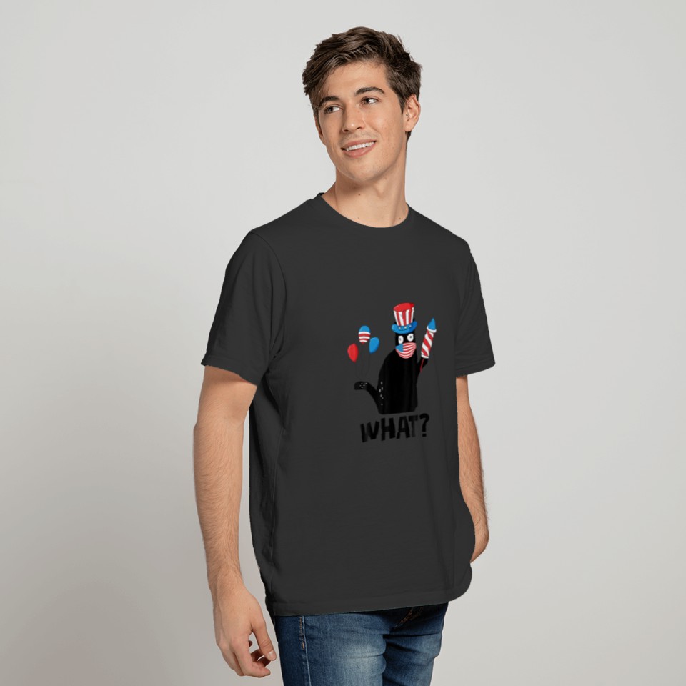 What? Funny Black Cat 4Th Of July American Flag Pa T-shirt