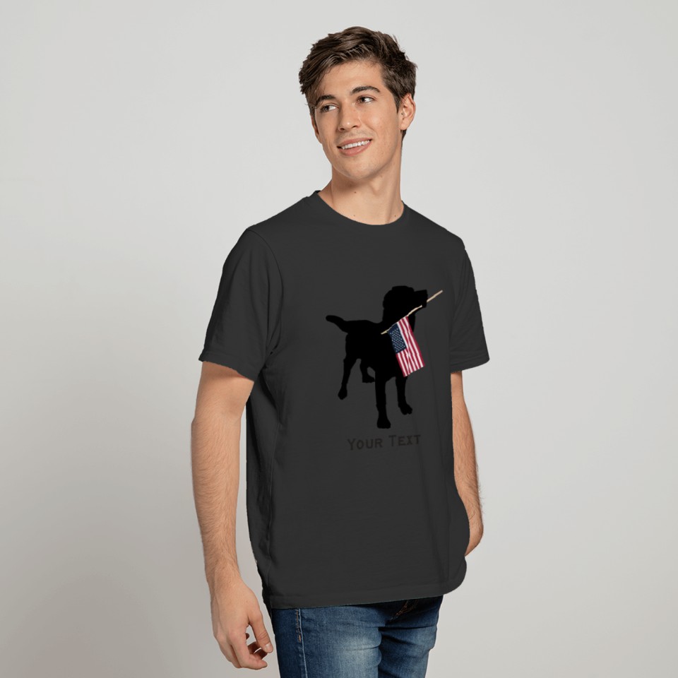 Cute Black Lab Dog holding USA Flag, 4th of July T-shirt