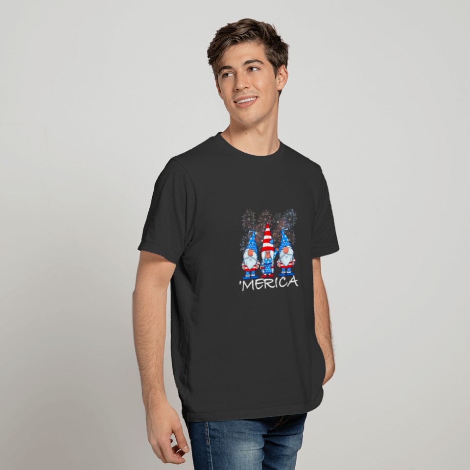Merica 4Th Of July 2022 Patriotic Gnomes Funny Ame T-shirt