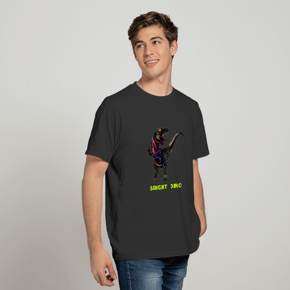 Colorful Rainbow Velociraptor Dinosaur Art T-shirt