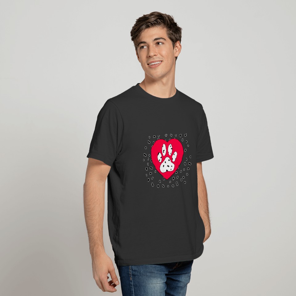 Dalmatian Dog Paw Print In Red Heart Polo T-shirt