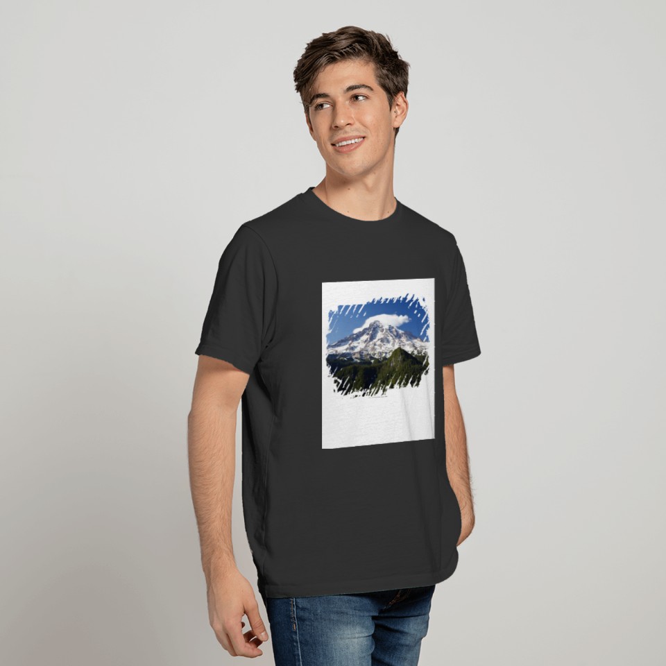 Snow Capped Mountain with Blue Sky & Forest T-shirt