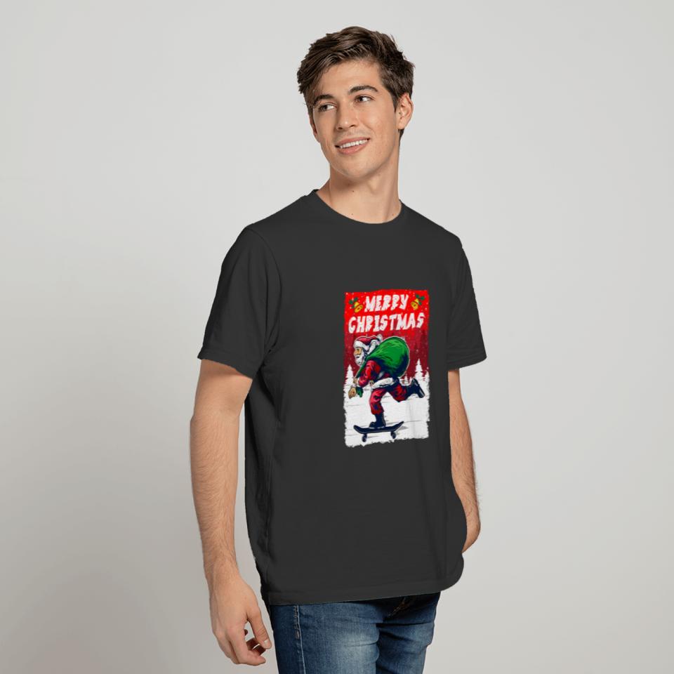 Christmas skateboarding Santa funny T-shirt