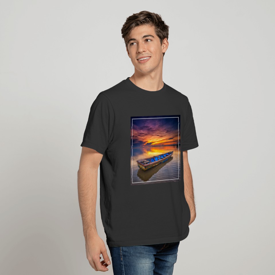 Fishing Boat At Sunrise | Jubakar Beach T-shirt