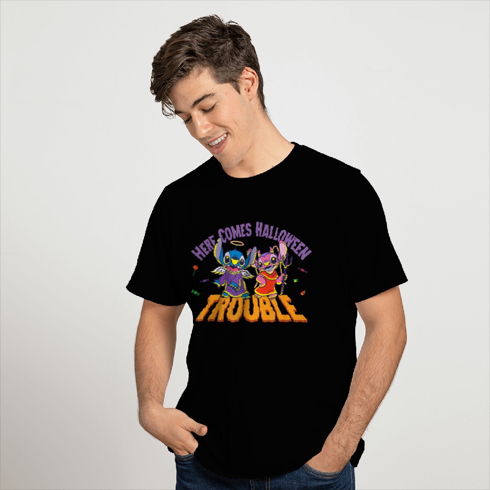 Disneyss Stitch Angel Here Comes Halloween Trouble T-Shirts