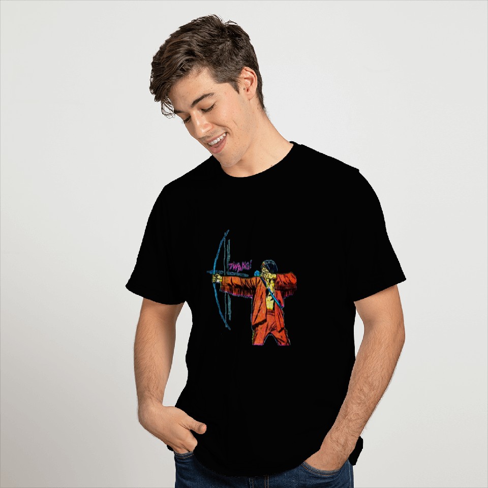 Cool American Indian Warrior With Arrow Old West Comic T-Shirts