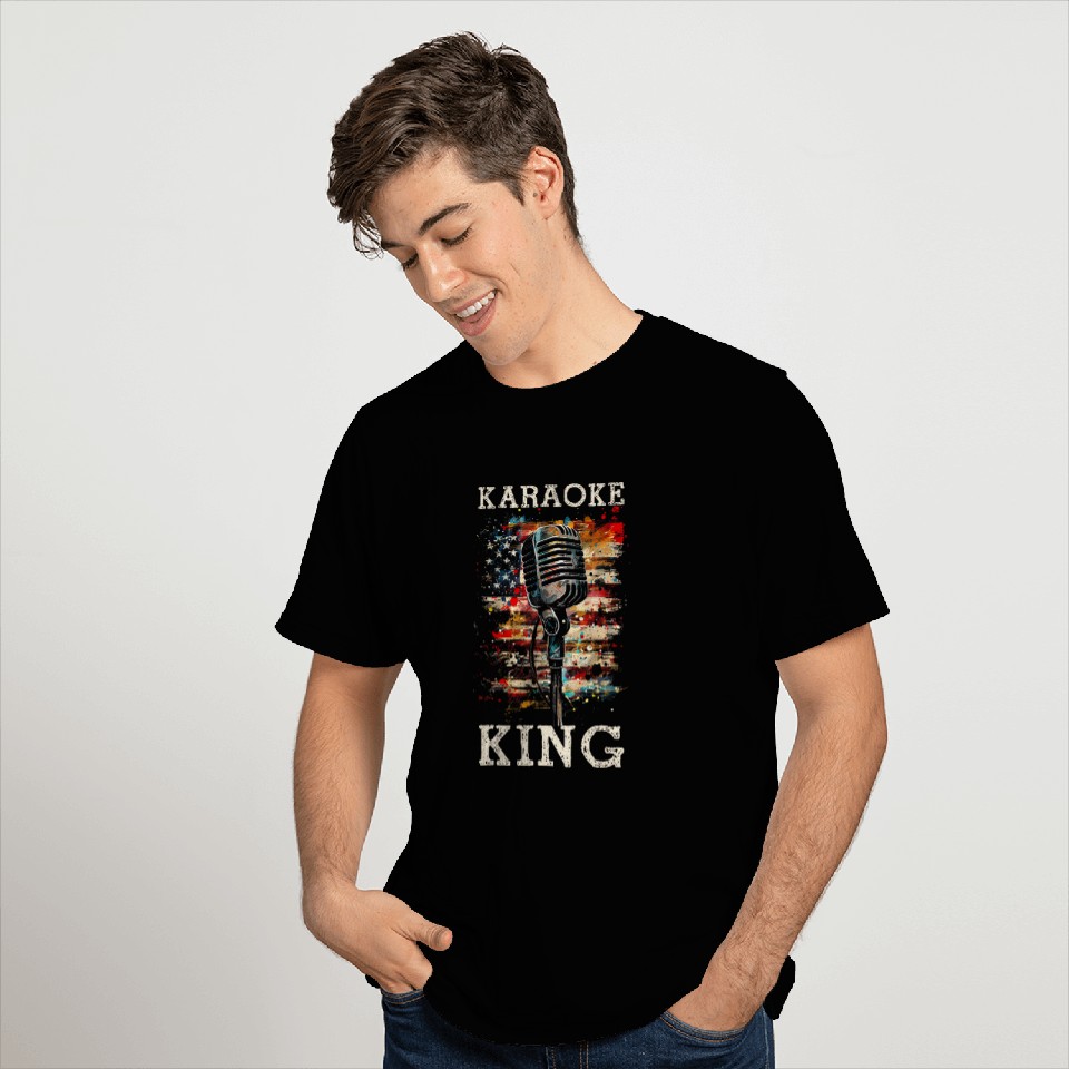 Karaoke King Singer vintages Microphone US Flag Singing T-Shirts