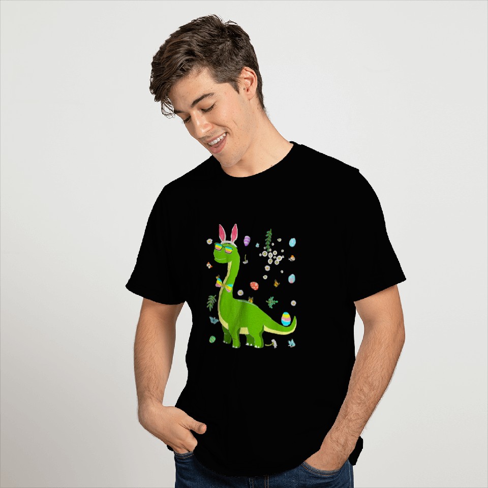 Brontosaurus Bunny Ears Egg Easter Day Dinosaur Dino Kids T-Shirts