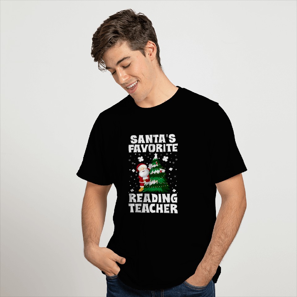 Book Fun Santas Favorite Reading Teacher xmass School Staff Lover T-Shirts