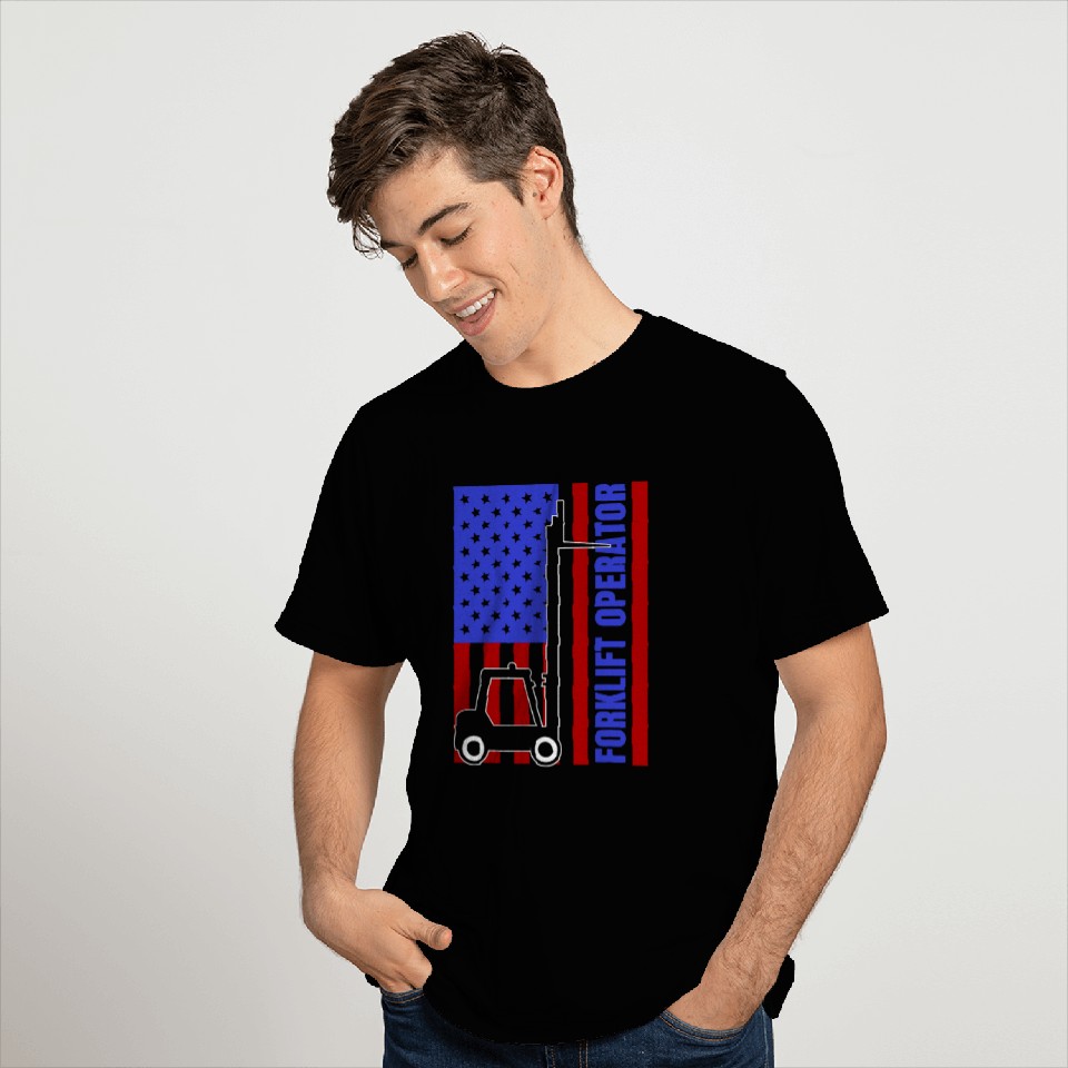 Forklift Fun Driver Certified Operator American Flag Patriotic T-Shirts