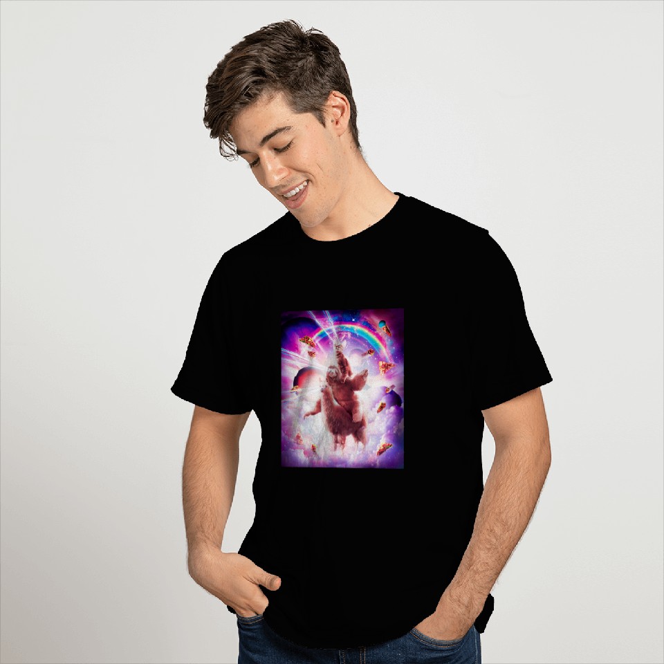 Sloth Pet Laser Eyes Space Cat Riding Sloth LlamaRainbow T-Shirts