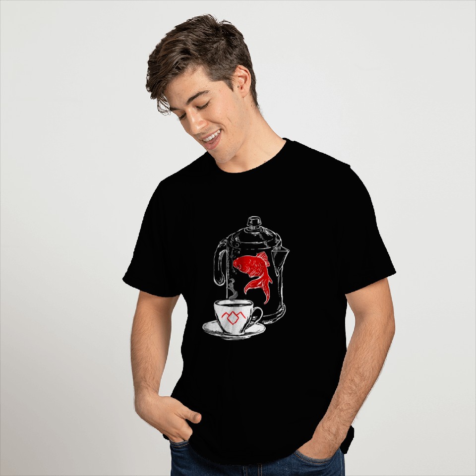 Coffee Fun Twin Peaks Coffee Cup And Fish Outlines T-Shirts