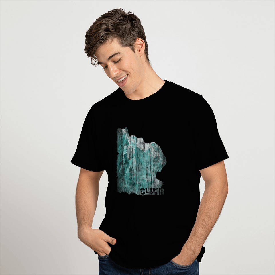 Climb Boulder Rock with Climb Grunge Light Blue T-Shirts