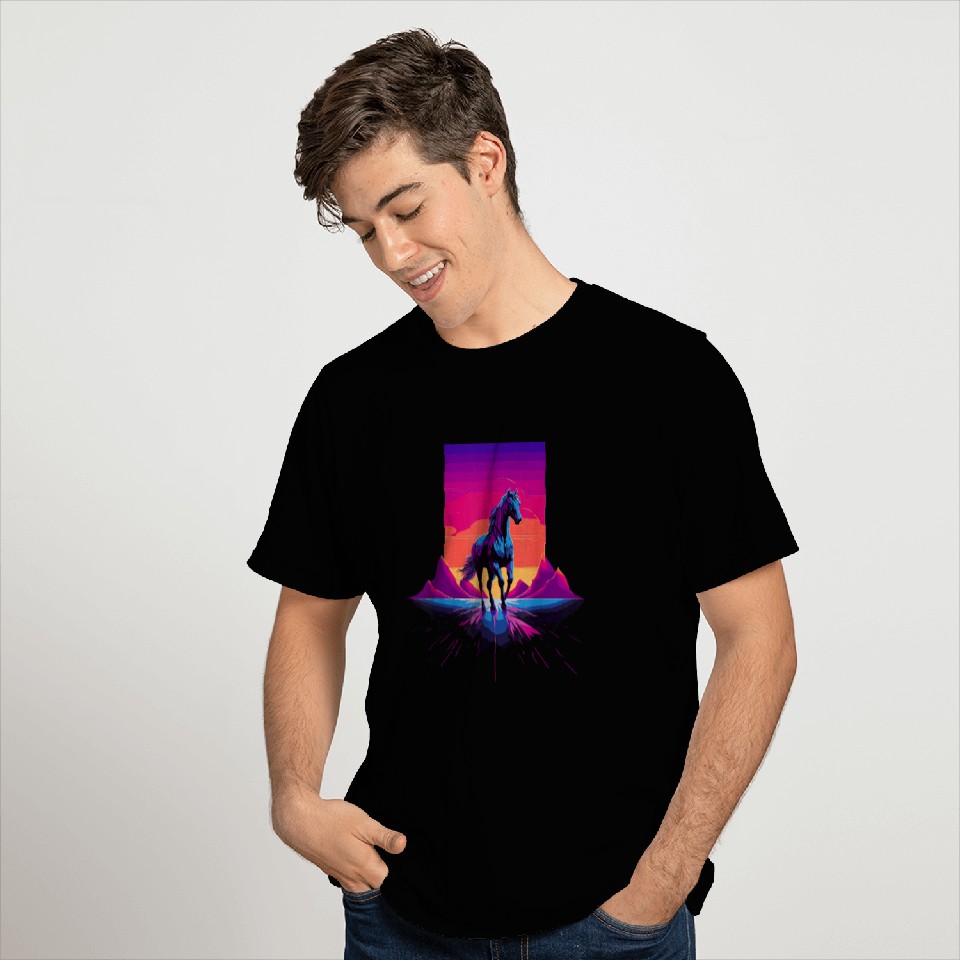 Majestic Horse Running Rainbow Synthwave Pop Art Nature T-Shirts