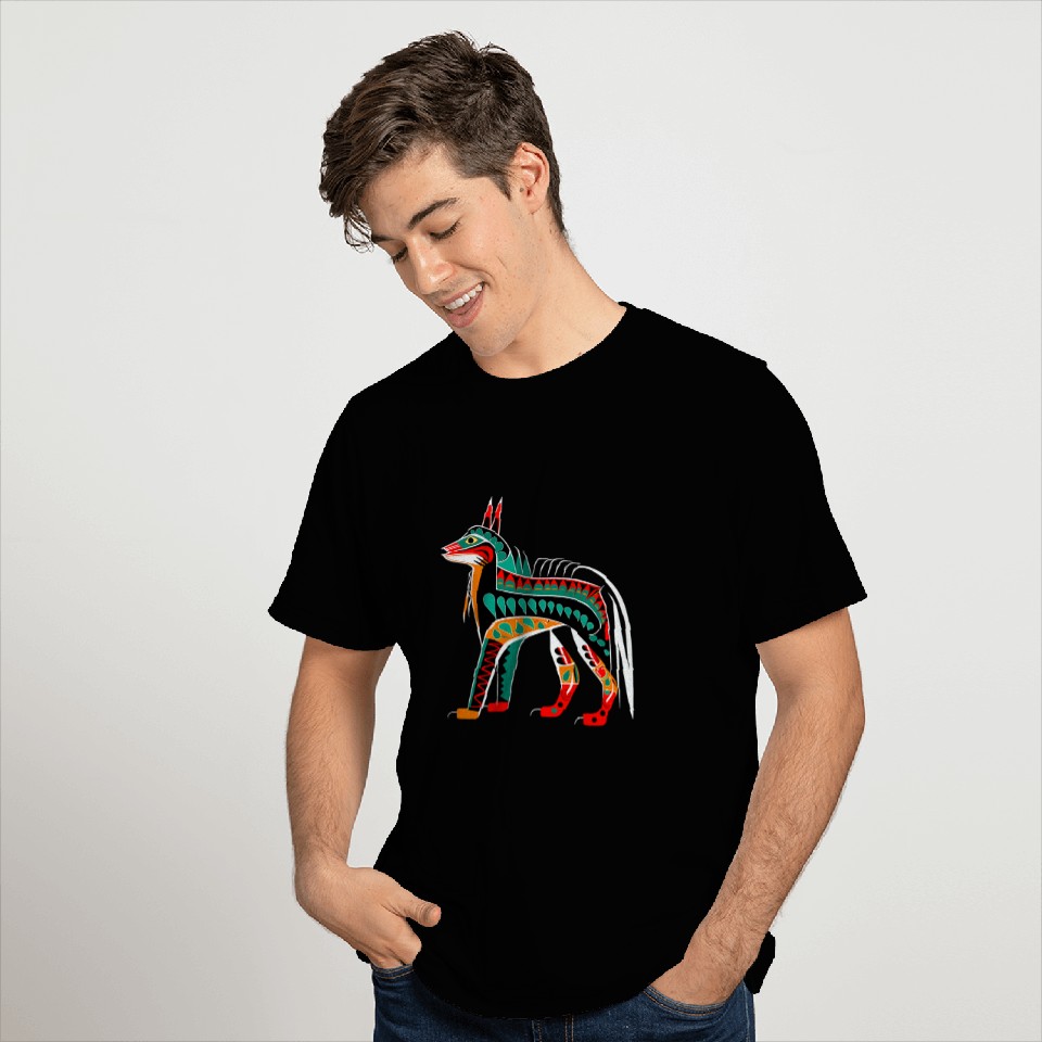 wolfs in Pacific Northwest Coast Native American Tribal Style T-Shirts