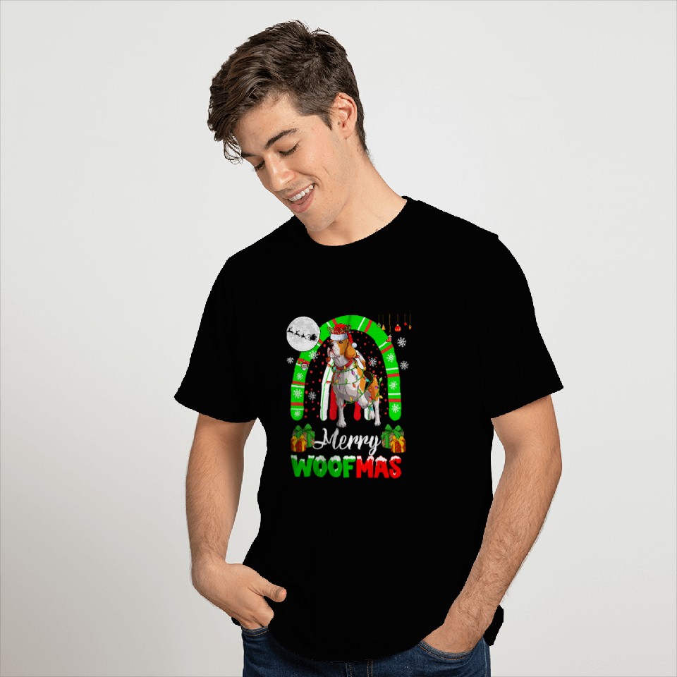 Merry Christmas Woof Santa Reindeer Beagle xmass Rainbow T-Shirts