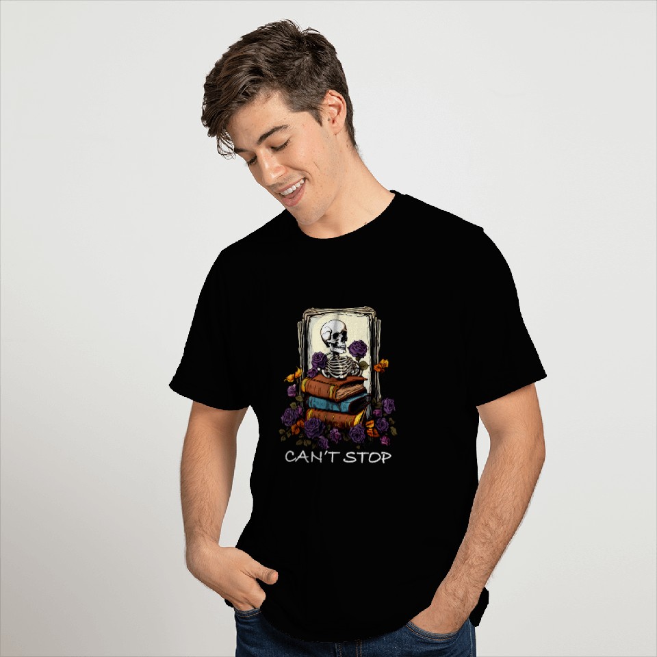 Cant Stop Floral Skeletons Reading Bookworm Reader Funny 2 T-Shirts