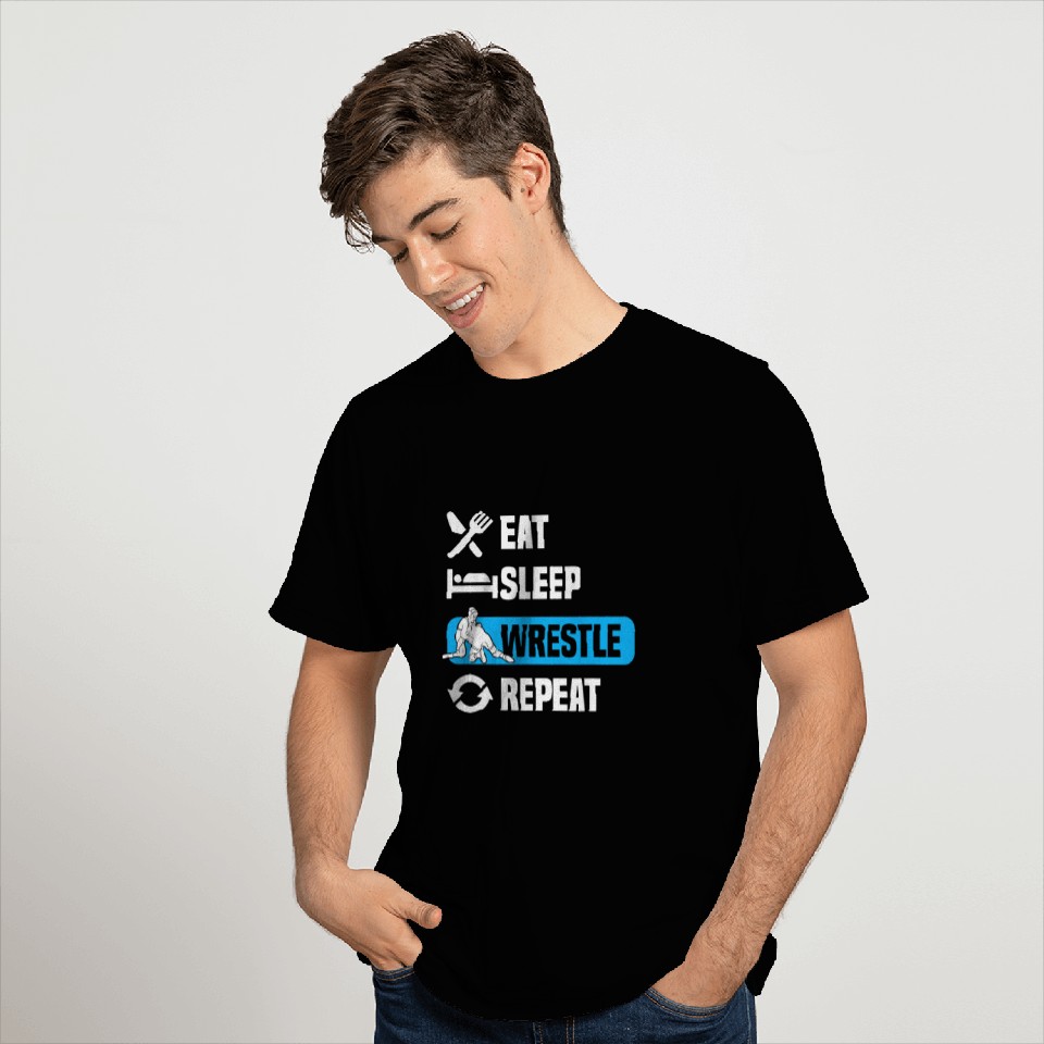 Funny Eat Sleep Wrestle Fighting Quote Heavyweight Design T-Shirts