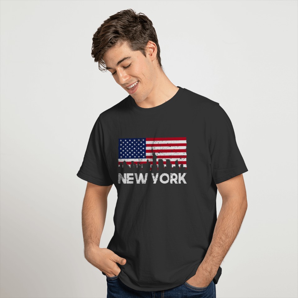 New York City American Flag Skyline Distressed T-shirt