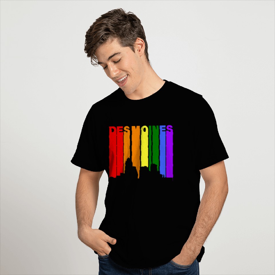 Des Moines Iowa Gay Pride Rainbow Skyline T Shirts