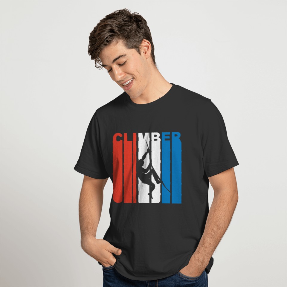 Red White And Blue Climber Rock Climbing T-shirt