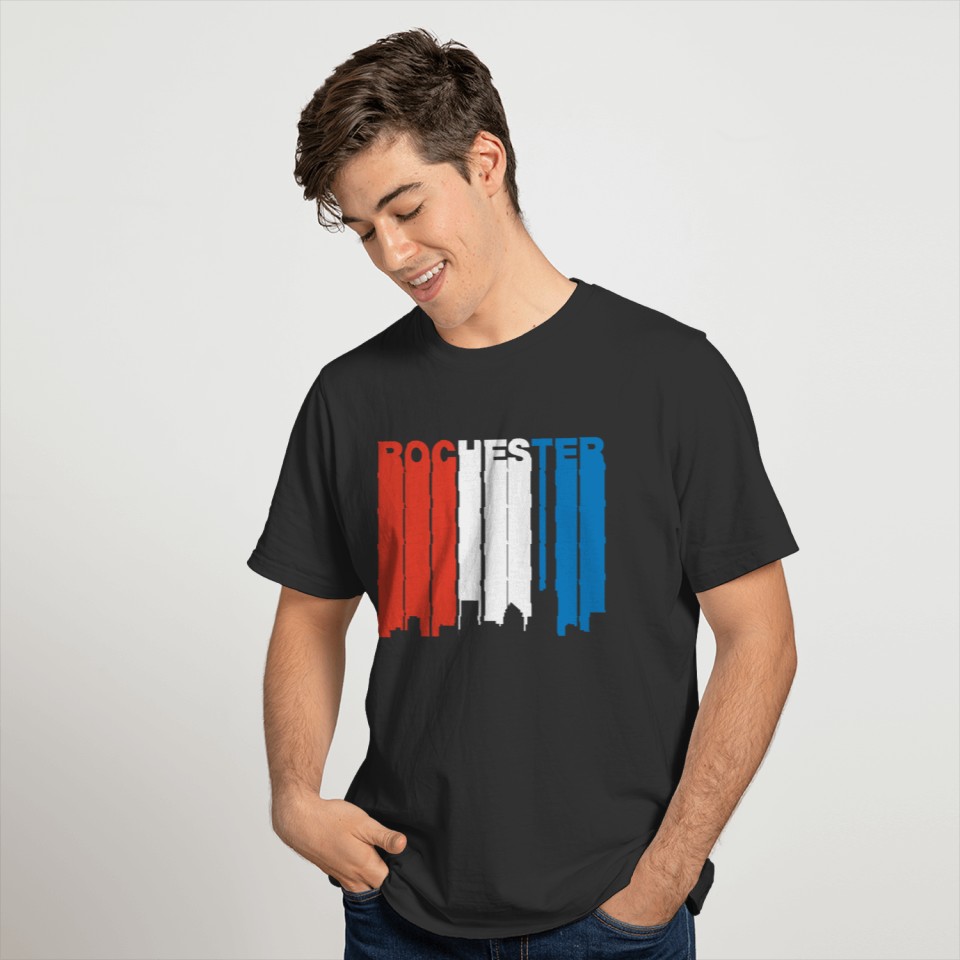 Red White And Blue Rochester New York Skyline T-shirt