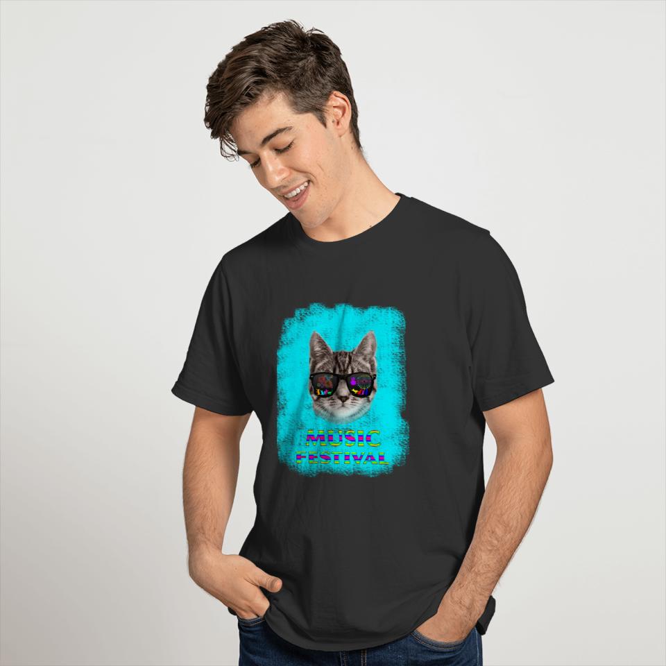Music Festival Cat Face T-shirt