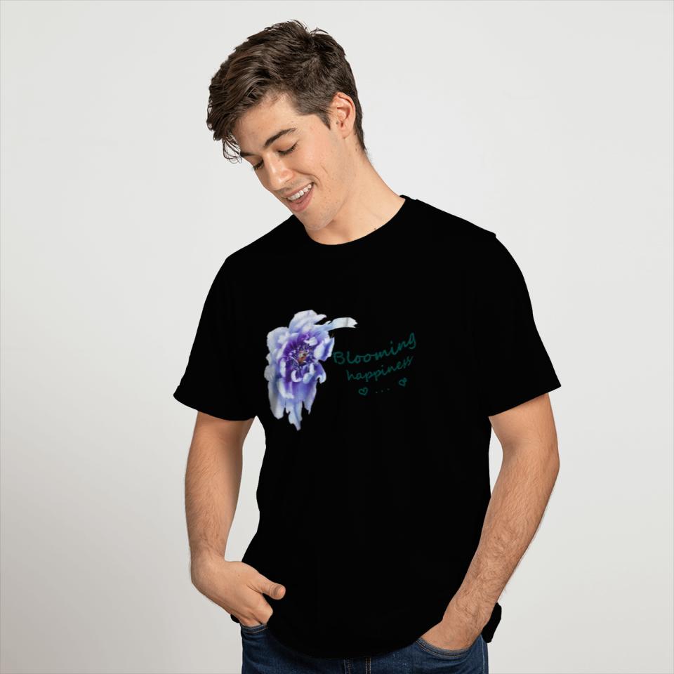 Blue peony flower with text T Shirts