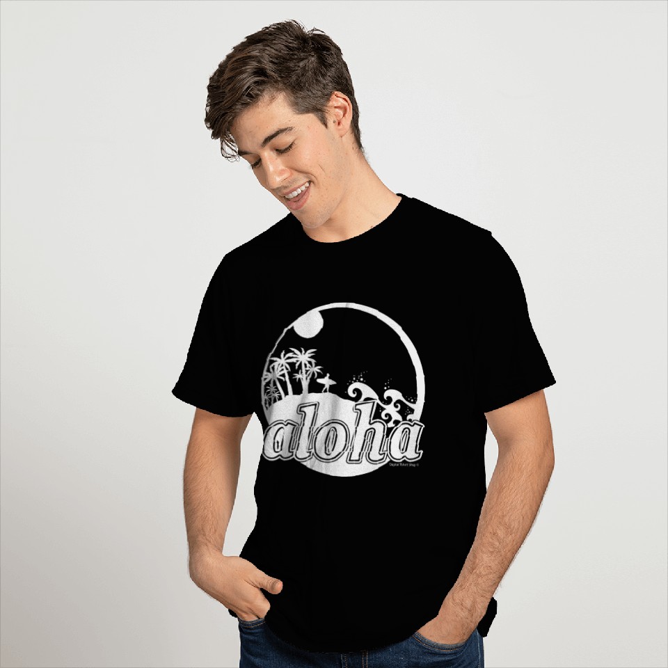 Aloha Surfer Beach in White T Shirts