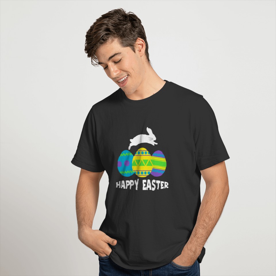 Happy Easter Bunny Jumping And Colorful Easter Egg T-shirt