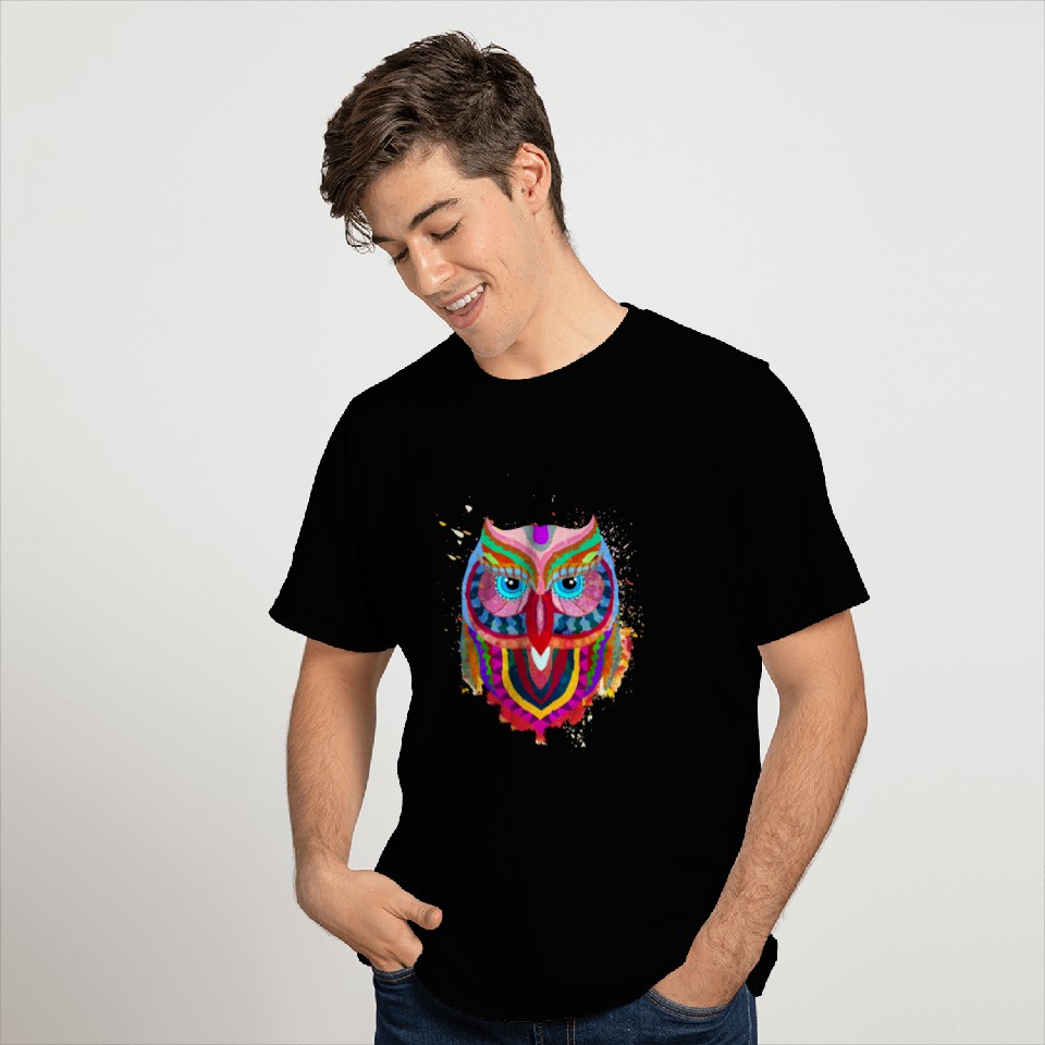 colorful owl design T Shirts