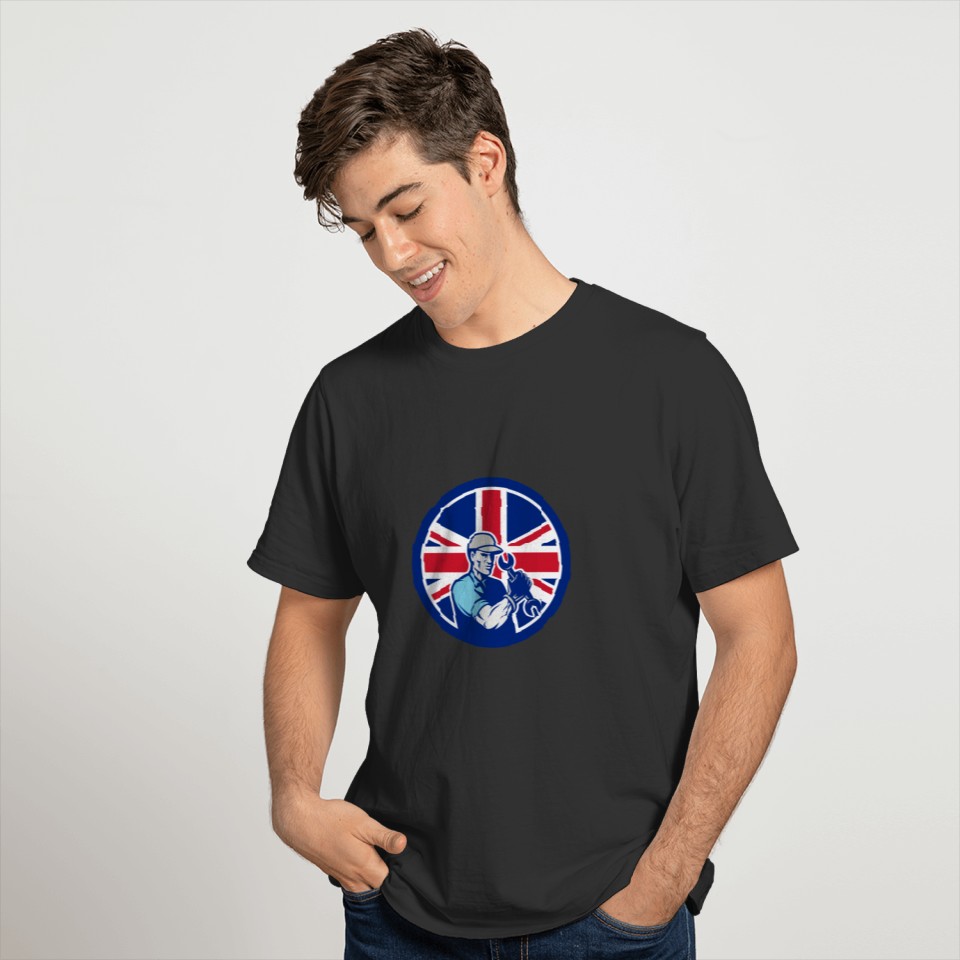 British Auto Mechanic Union Jack Flag Icon T-shirt