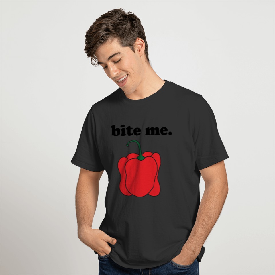 bite me. (red bell pepper) BLACK TEXT T Shirts