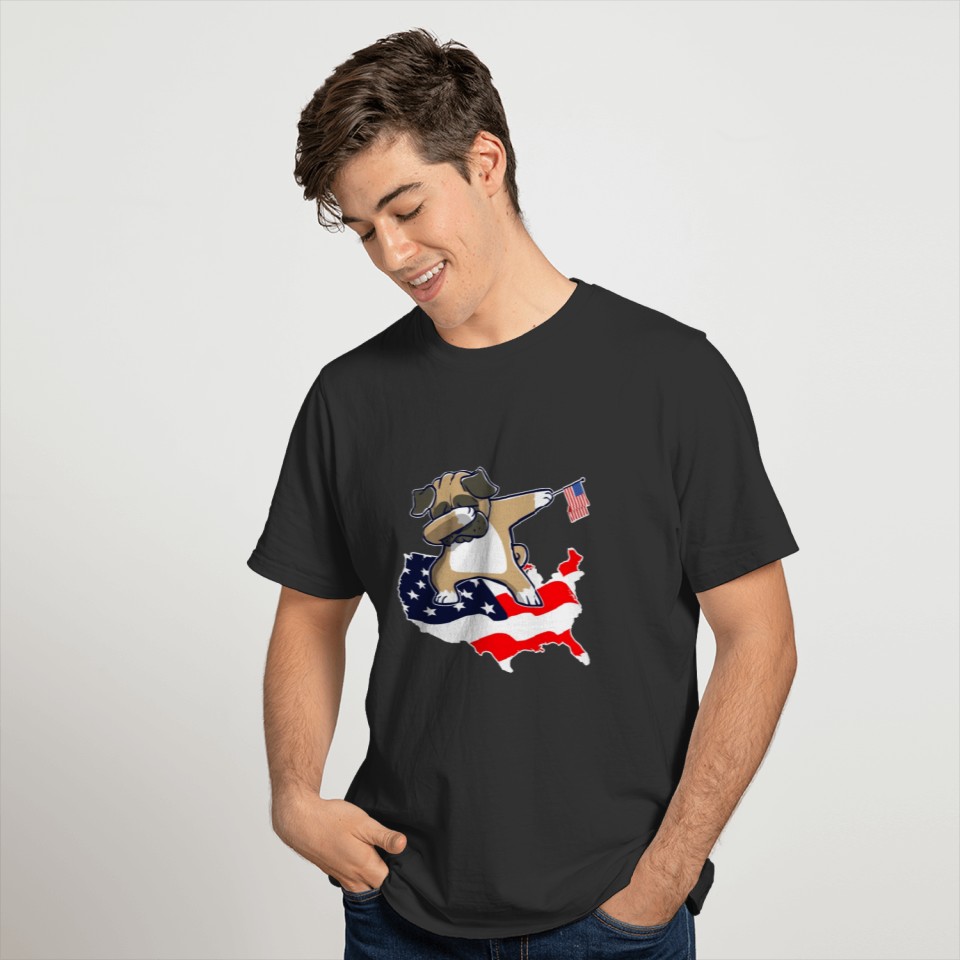 Pug - Funny Dabbing Pug on American Flag Map T-shirt