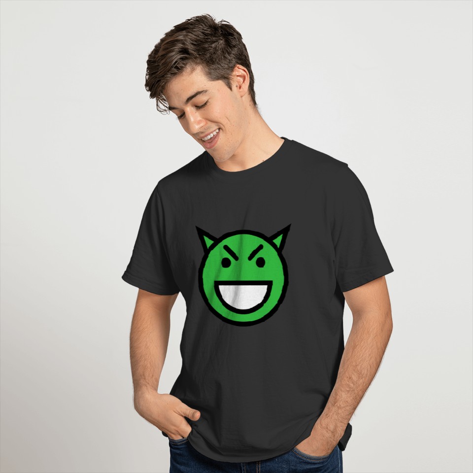 Smiley Face Laughing Evil Looking Devil Face Green T Shirts